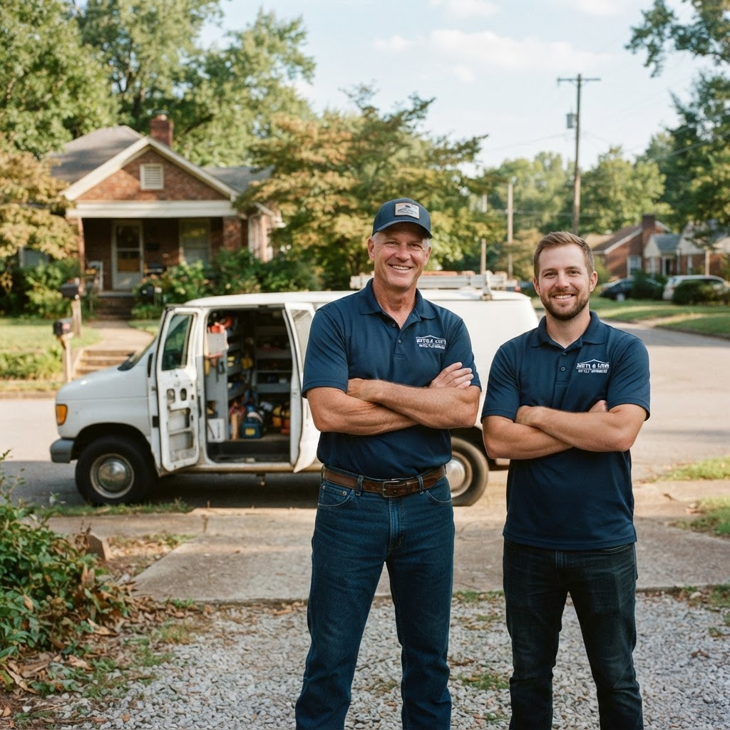 The Crawlspace Cowboys crew in front of their work van